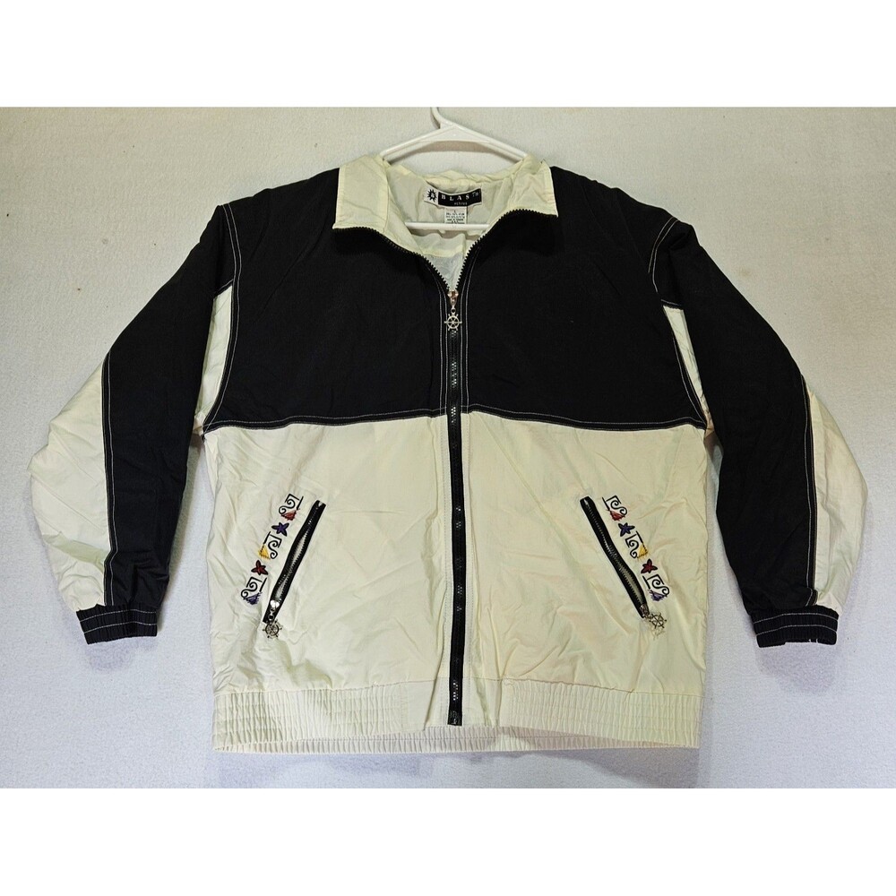 Vintage BLAST Petites Full Zip Closure White Black Jacket Windbreaker Size Large